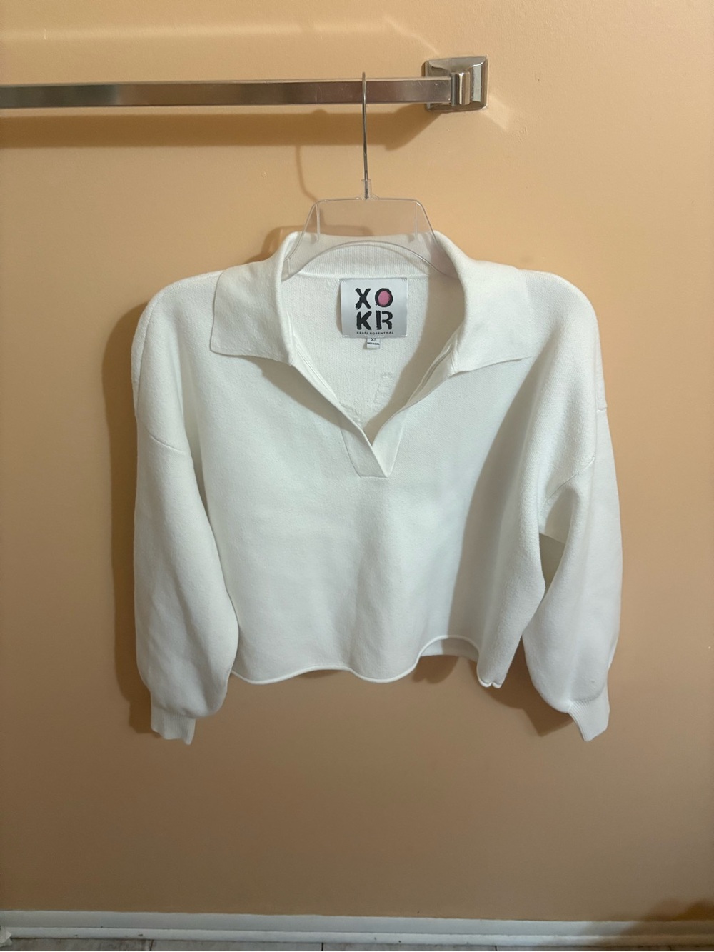 Kerri Rosenthal white heart back collared sweater